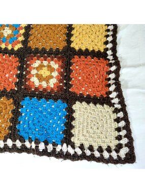 Handmade Crochet Afghan Blanket Throw 57x40 Brown Blue Orange Granny Square